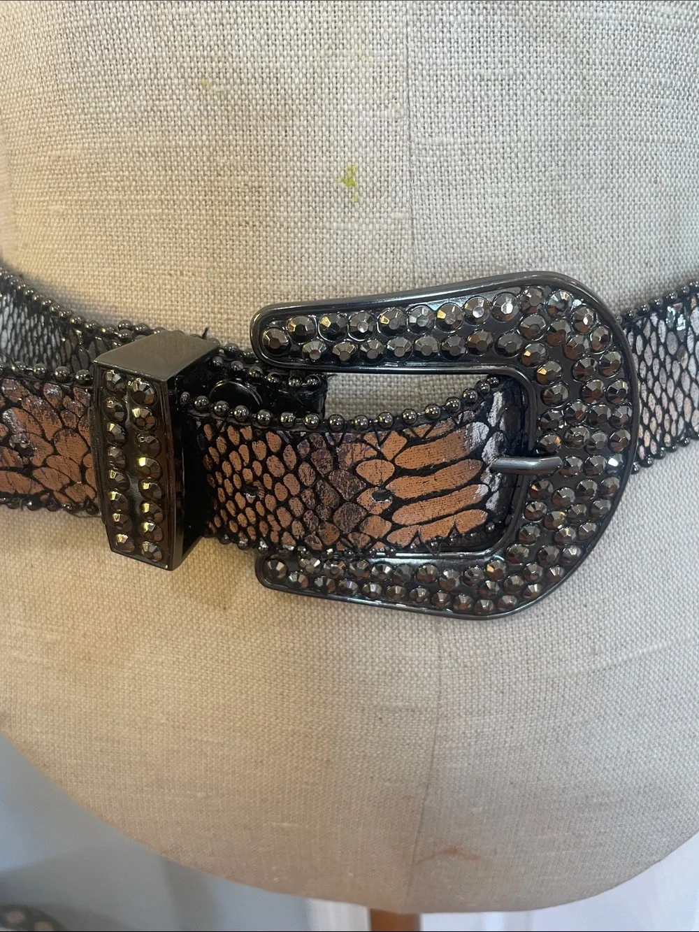 Statement wide Belt Western embellished bling rhinestones silver black women’s M